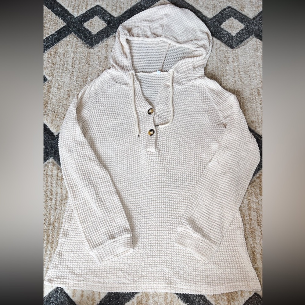 Womens small waffle weave Sweater with hood. Smoke free home. Like new condition